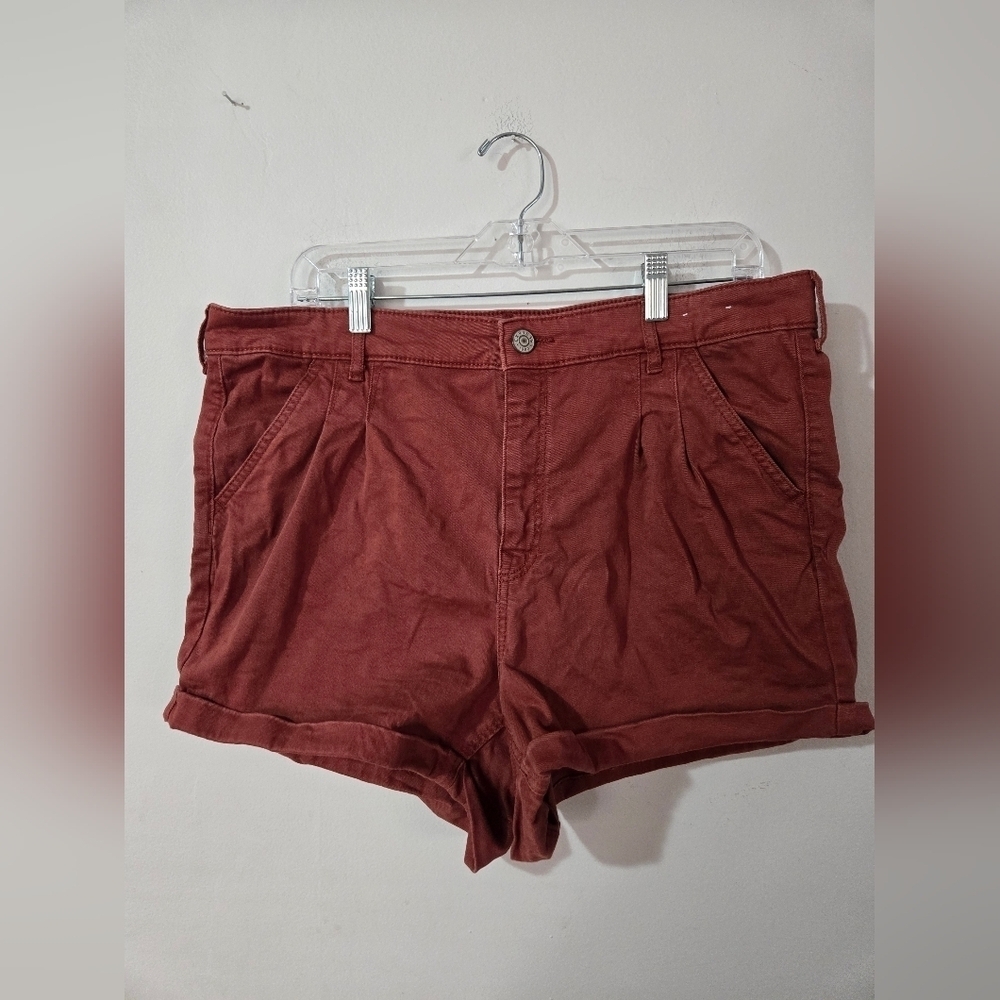 Express Orange Pleated Mom Short High-Rise Cuffed Chino Shorts Women's Size 14 - Picture 1 of 5